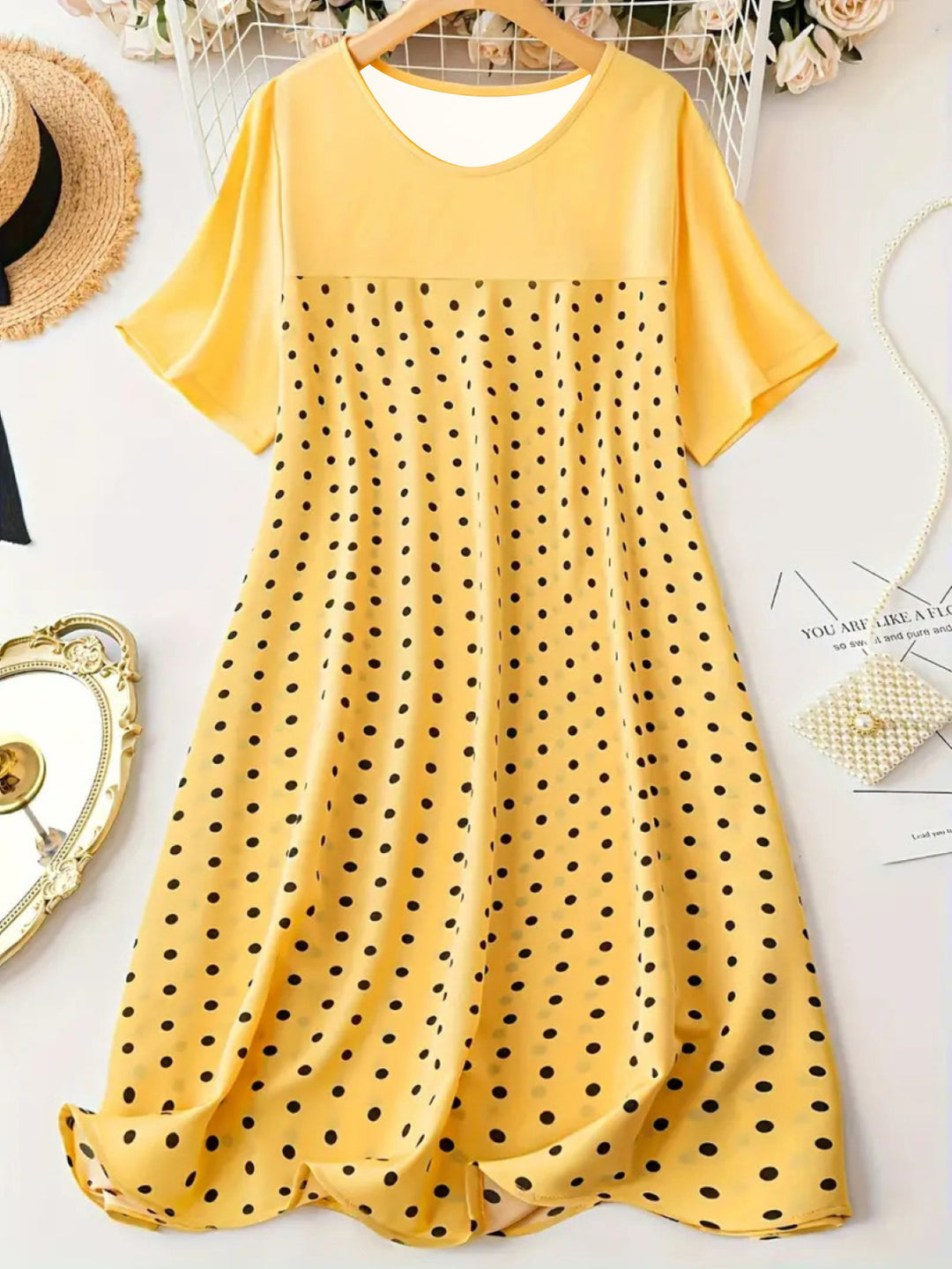 Dame Polka Dot Sommerkjole med afslappet snit og blødt materiale Stilla