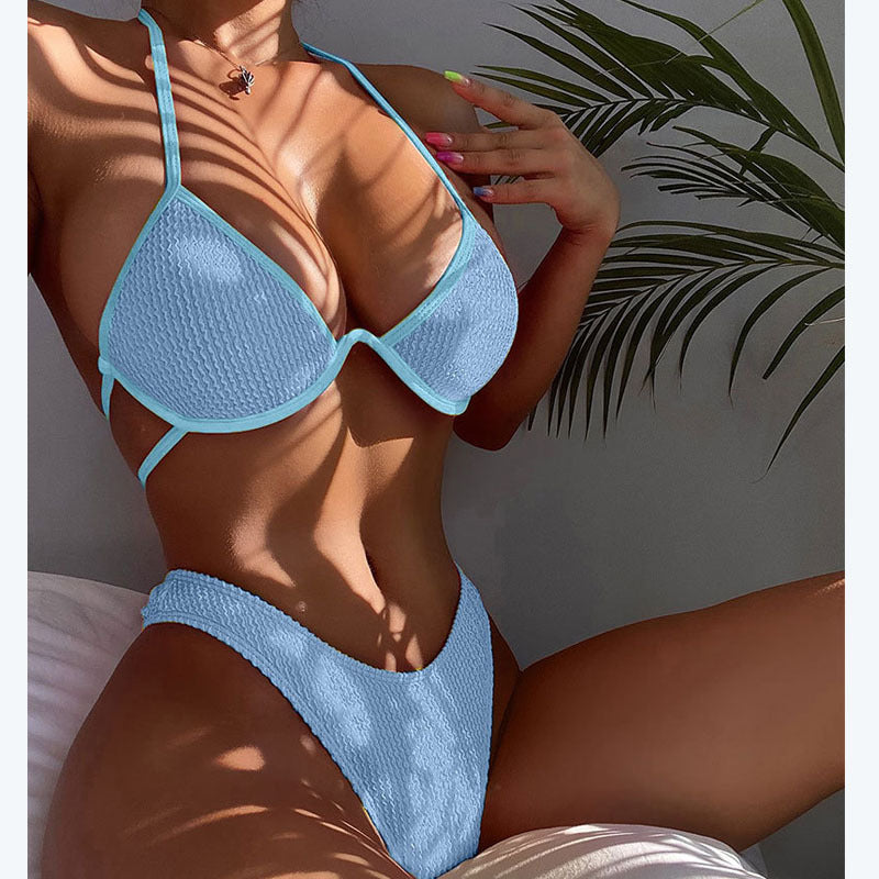 Dame Triangle-Bikini med struktureret top og høj talje Skovae