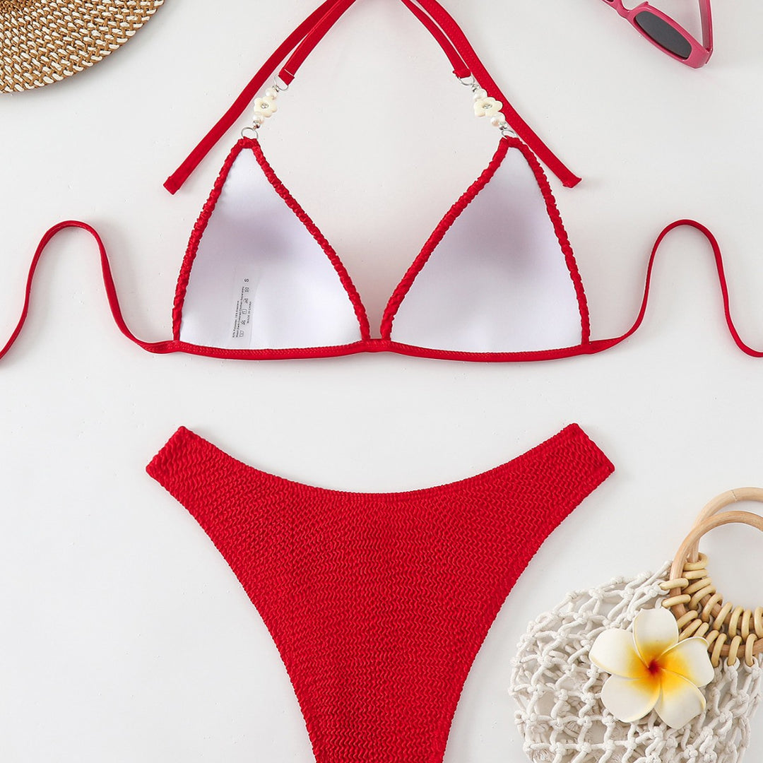 Femme Tekstureret Triangle Bikini Sæt med Perleaccent Stilla