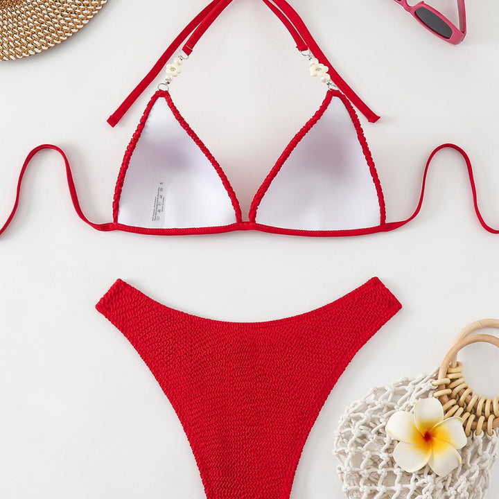 Femme Tekstureret Triangle Bikini Sæt med Perleaccent Stilla