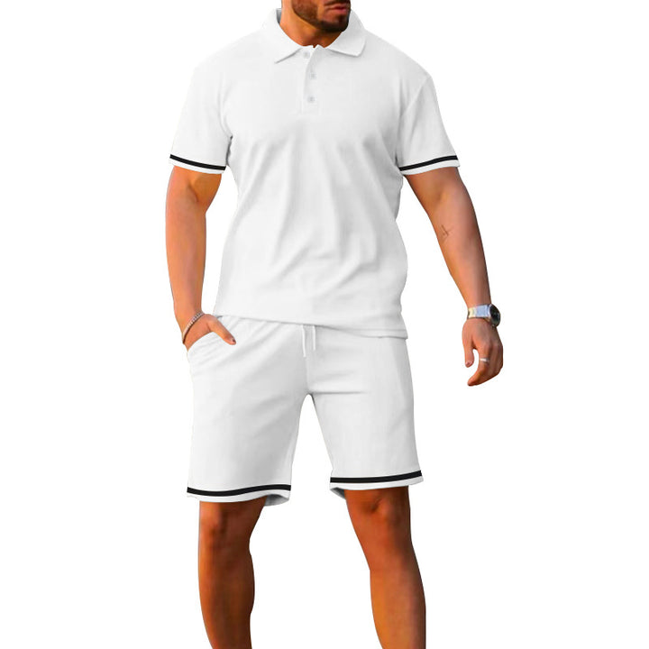 Herrer Sporty Poloshirt og Shorts Sæt med moderne kontrastelementer Stilla