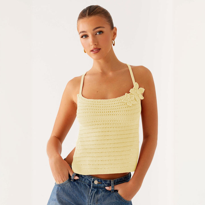 Damer Cropped Hækletop med blomsterdekoration Stilla