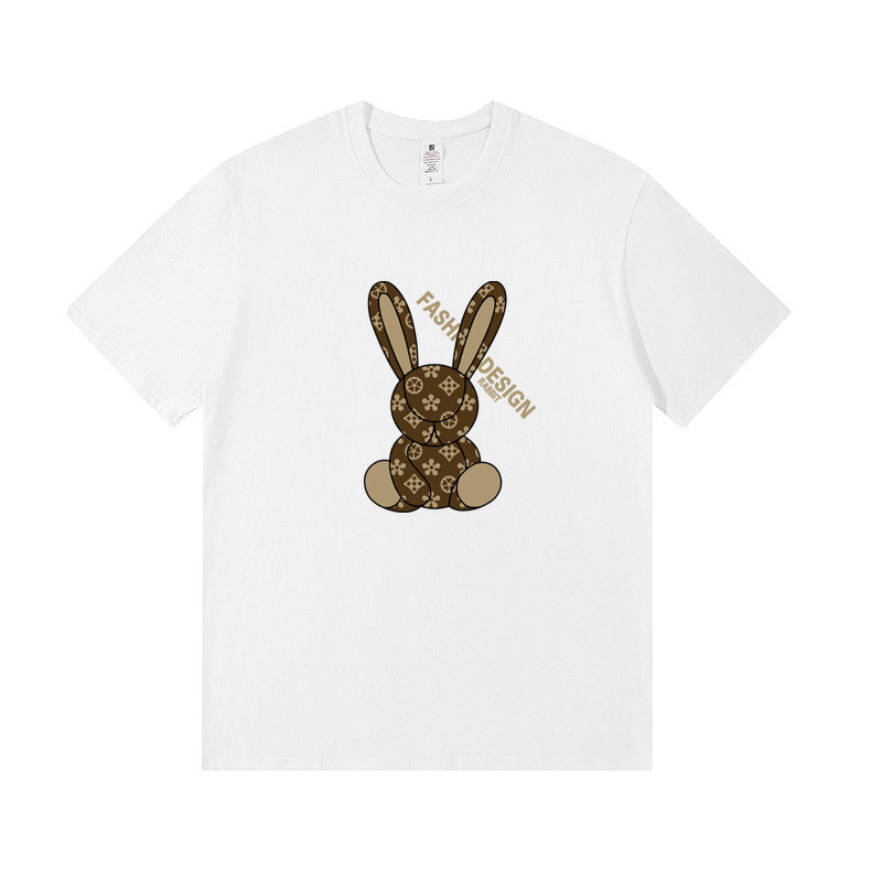 Dame T-Shirt med kreativt kaninmotiv og moderne skrift Stilla