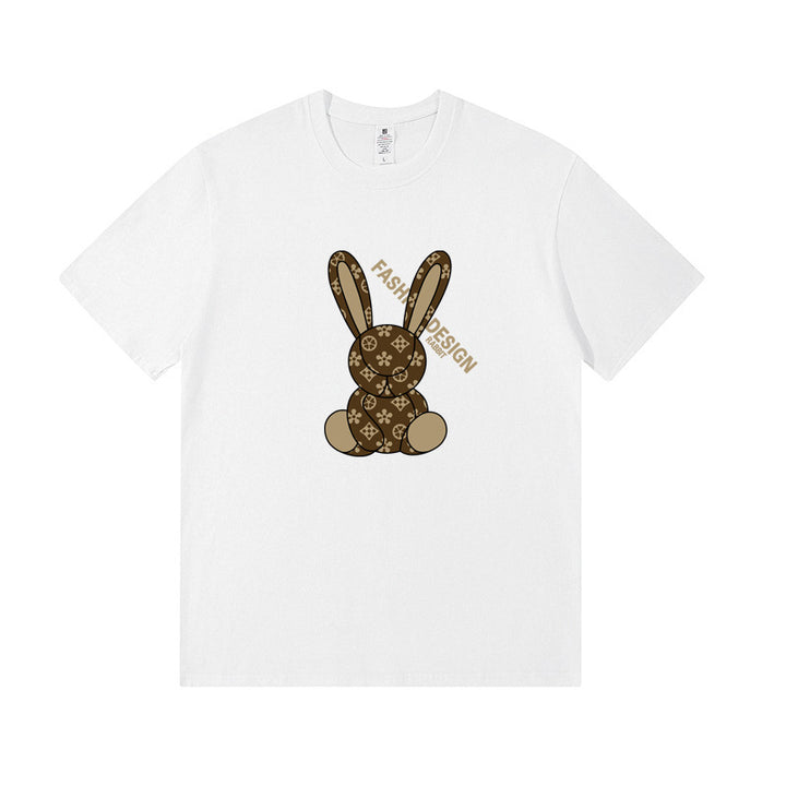 Dame T-Shirt med kreativt kaninmotiv og moderne skrift Stilla