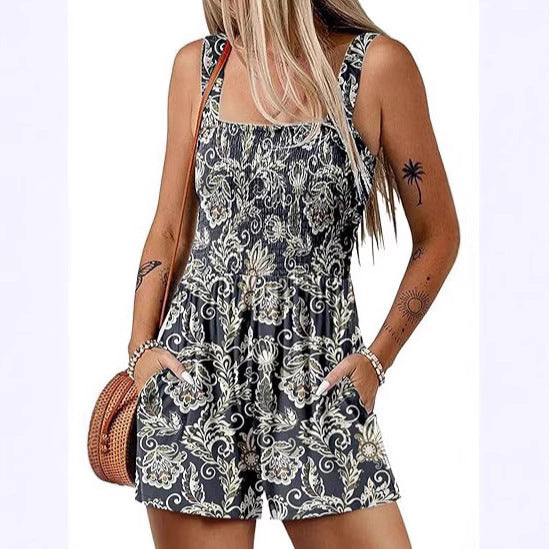 Dame blomster-shorts-overall med sidelommer Stilla
