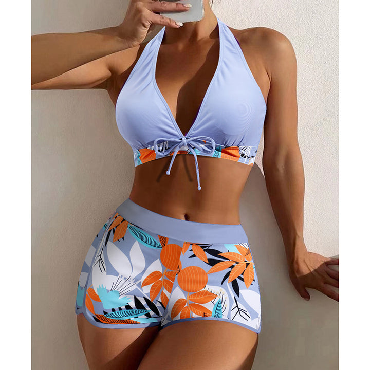 Dame Triangel-Bikini-Sæt med høj talje og blomstermønster Skovae