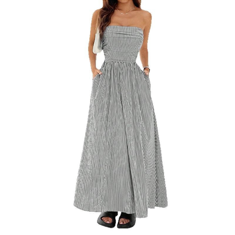 Dame maxikjole med off-shoulder snit og sidelommer Stilla