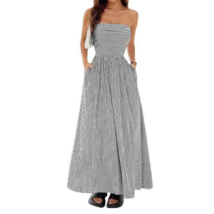 Dame maxikjole med off-shoulder snit og sidelommer Stilla