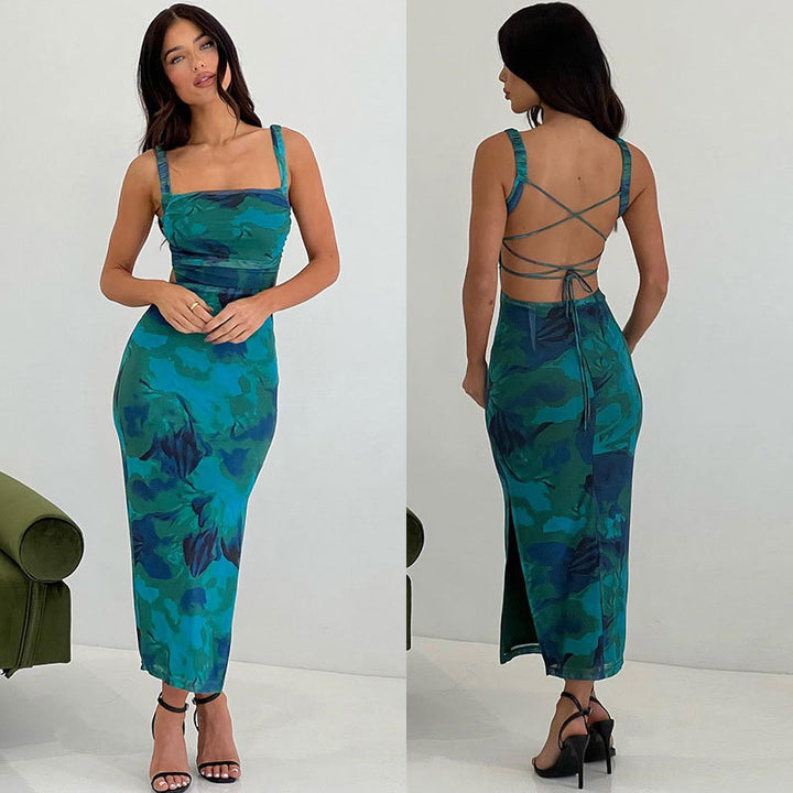 Dame Midi-kjole med fashionable camouflage-design og figursyet silhuet Stilla