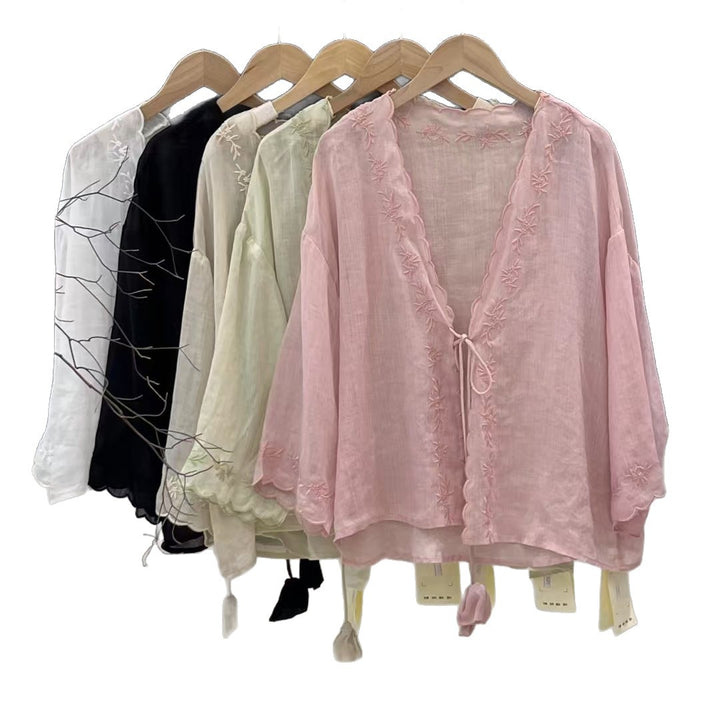 Femme Letvægts Broderet Kimono Bluse Stilla