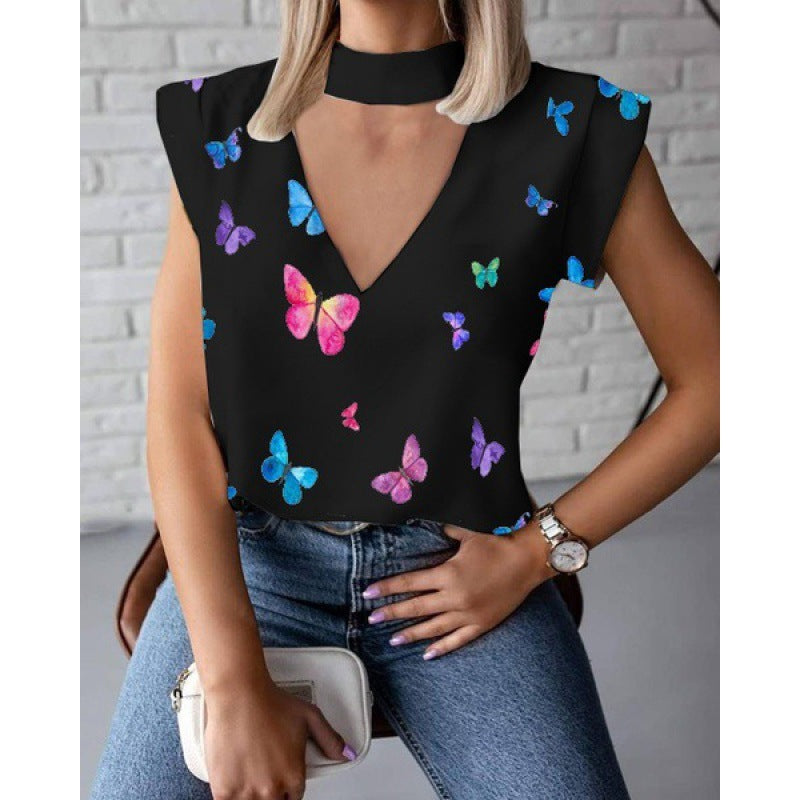 Kvinders top med dyb V-hals og trendy choker Stilla