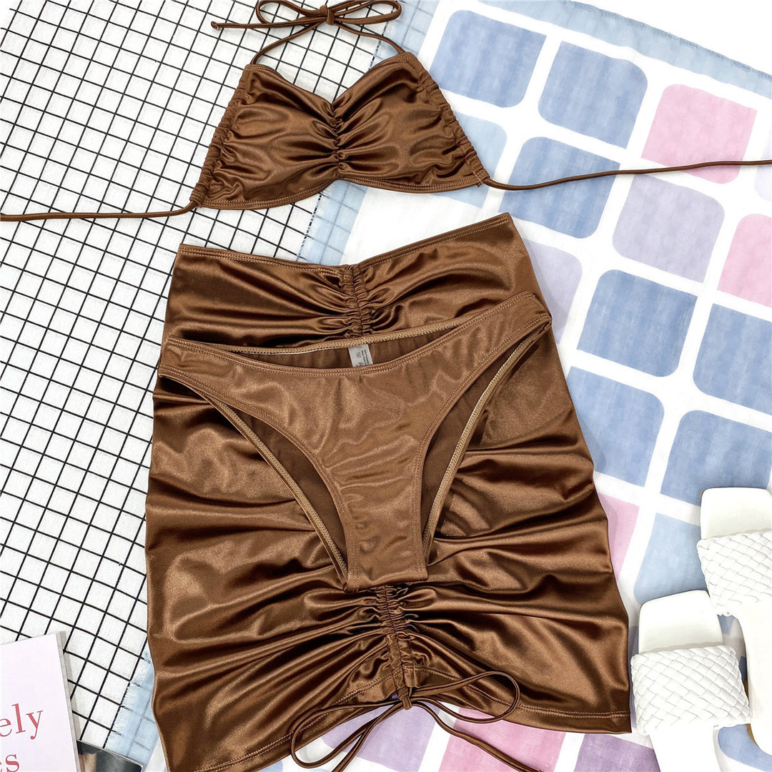 Damebikini med rynket top og justerbar miniskirt Stilla