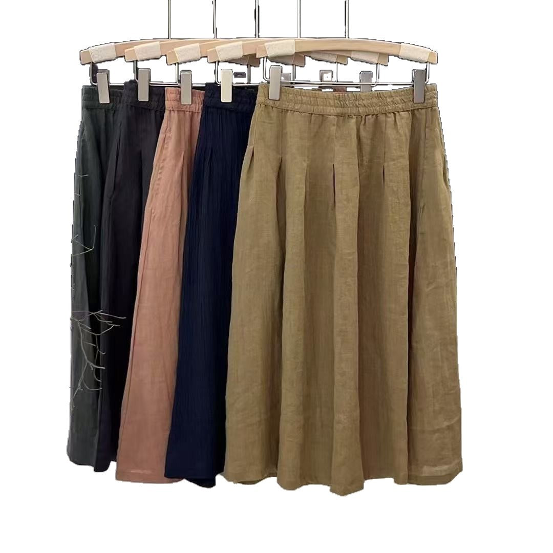 Femme Flowing Høj talje Linned Midi-Nederdel Stilla