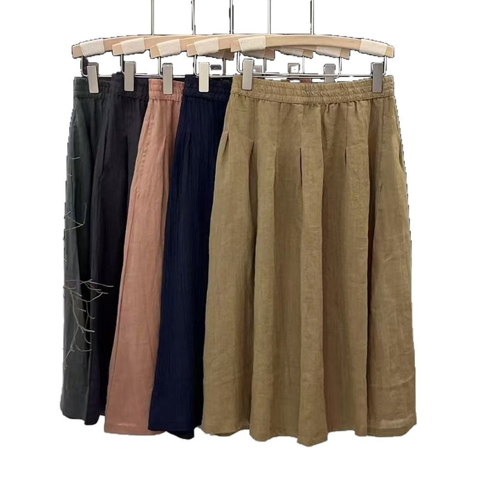 Femme Flowing Høj talje Linned Midi-Nederdel Stilla