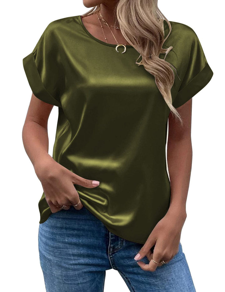 Dame Silke Satin Rund hals udskæring Top Stilla