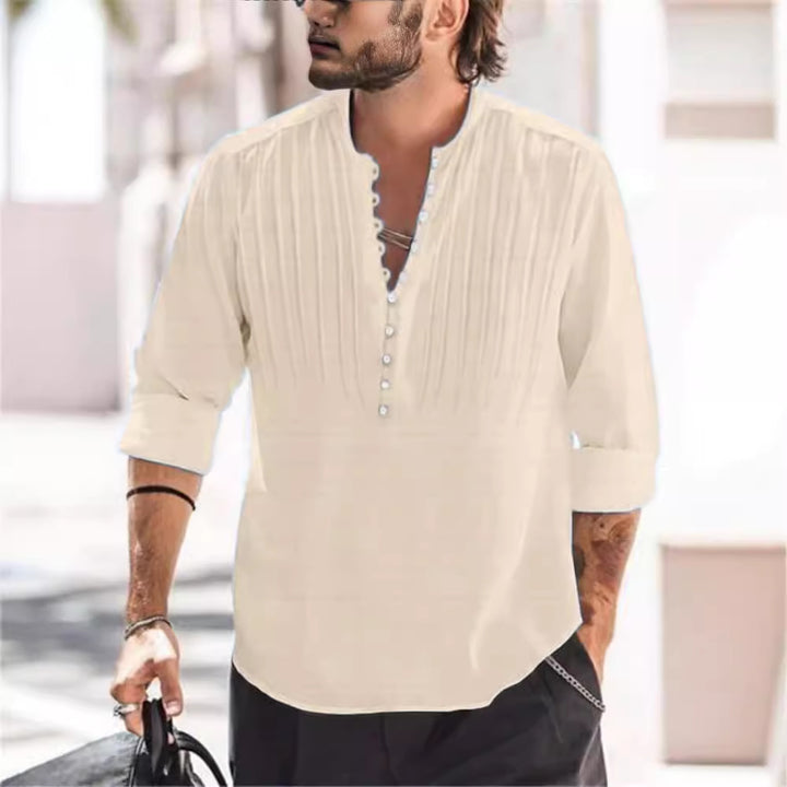 Herrer Elegant Button-Down Plisseret Skjorte Stilla