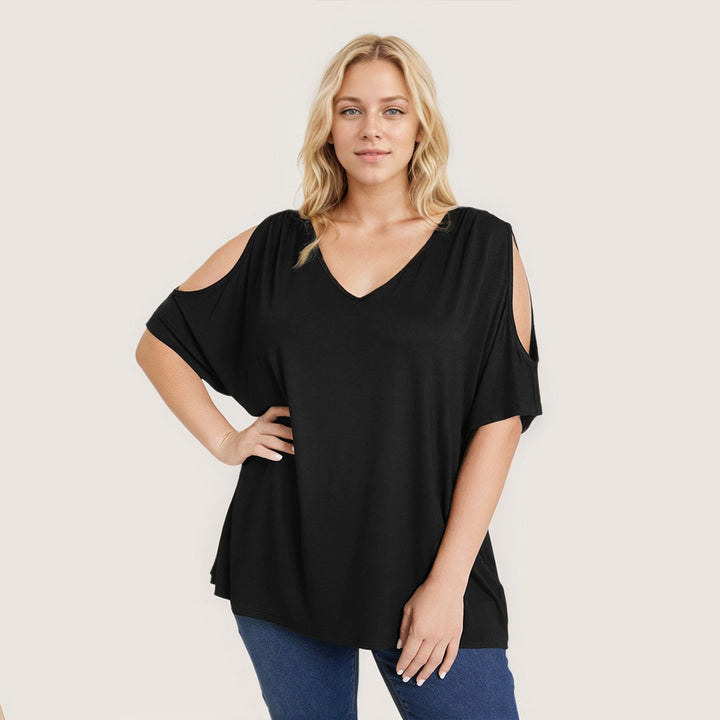 Dame afslappet V-udskæring top med off-shoulder design Stilla