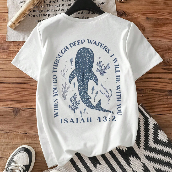 Dame T-shirt med kreativt valg-slogan og kunstnerisk haj-motiv Skovae