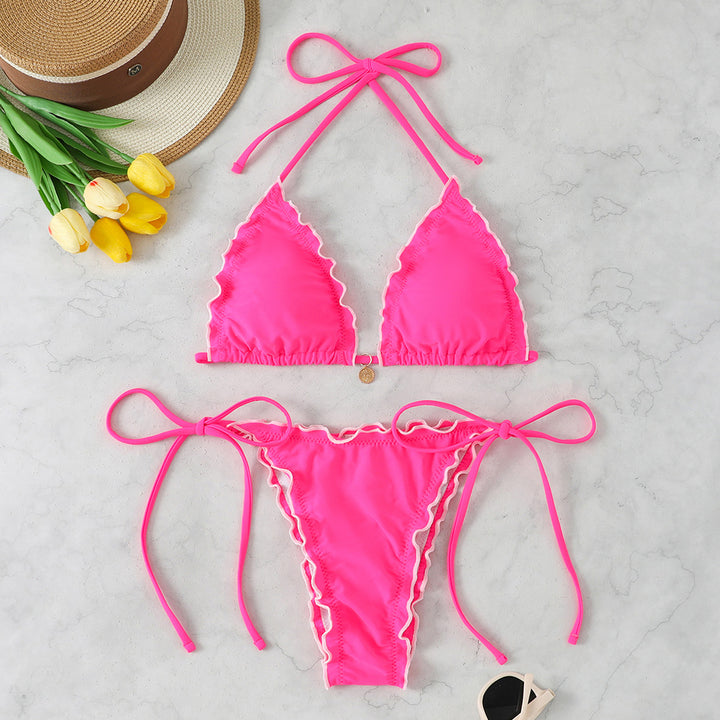 Dame Triangel-Bikini-Sæt med raffinerede ruffles detaljer Skovae