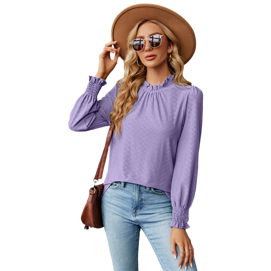 Dame volangbluse med elastiske ribkanter Stilla