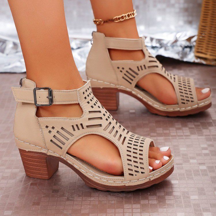 Dame elegante Sandaler med detaljeret Cut-Out-udformning og komfortabel hæl Stilla