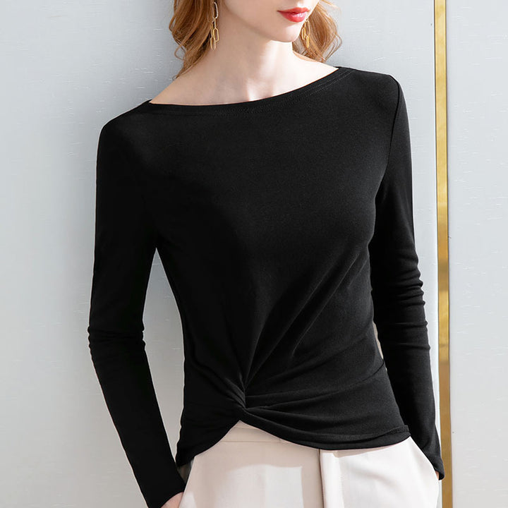 Dame Elegante Langærmet T-shirt med sidelægnings effekt Stilla