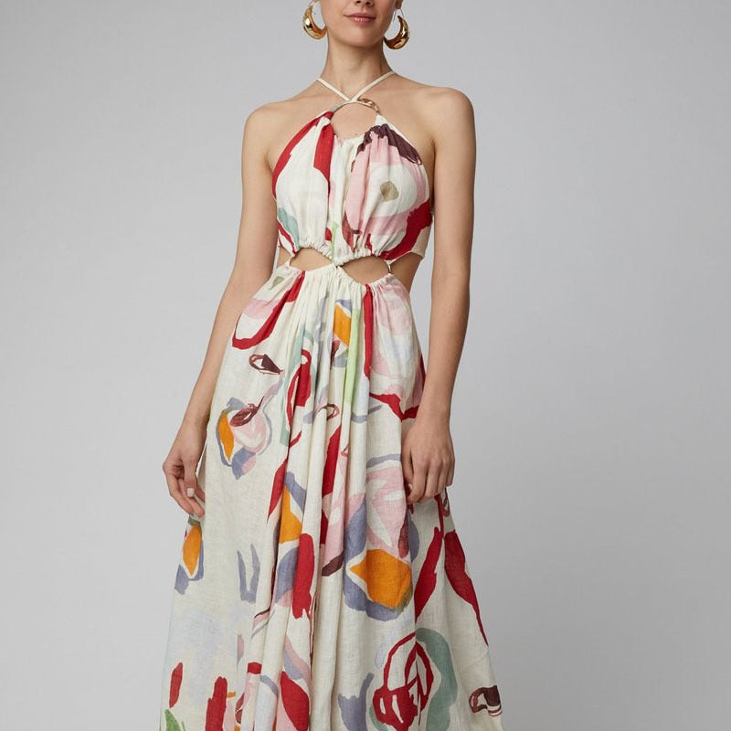 Dame Maxikjole med cut-out-design og flydende chiffon Stilla