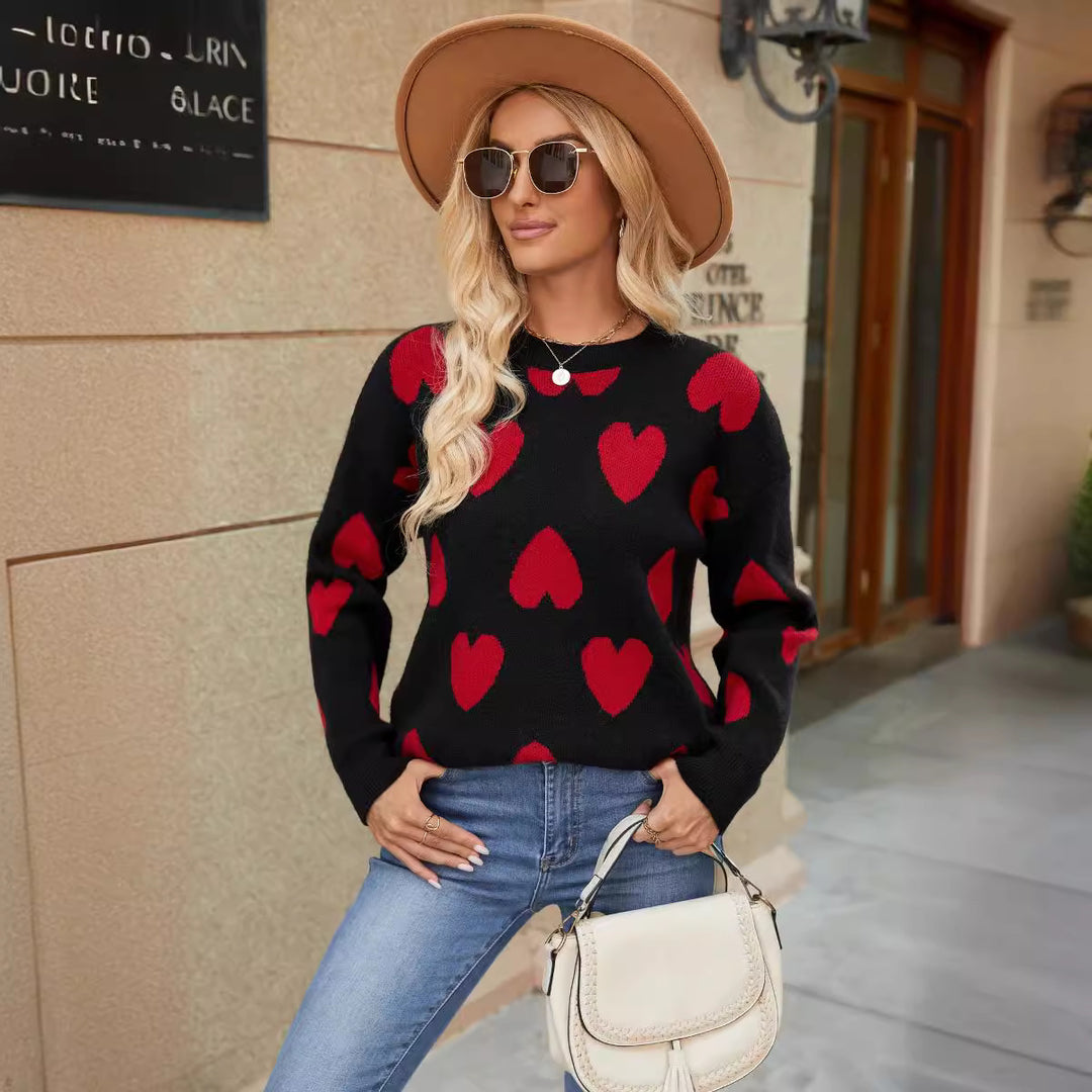 Femme Hjerte mønster Strik pullover Stilla