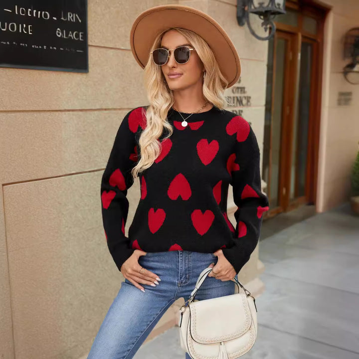 Femme Hjerte mønster Strik pullover Stilla