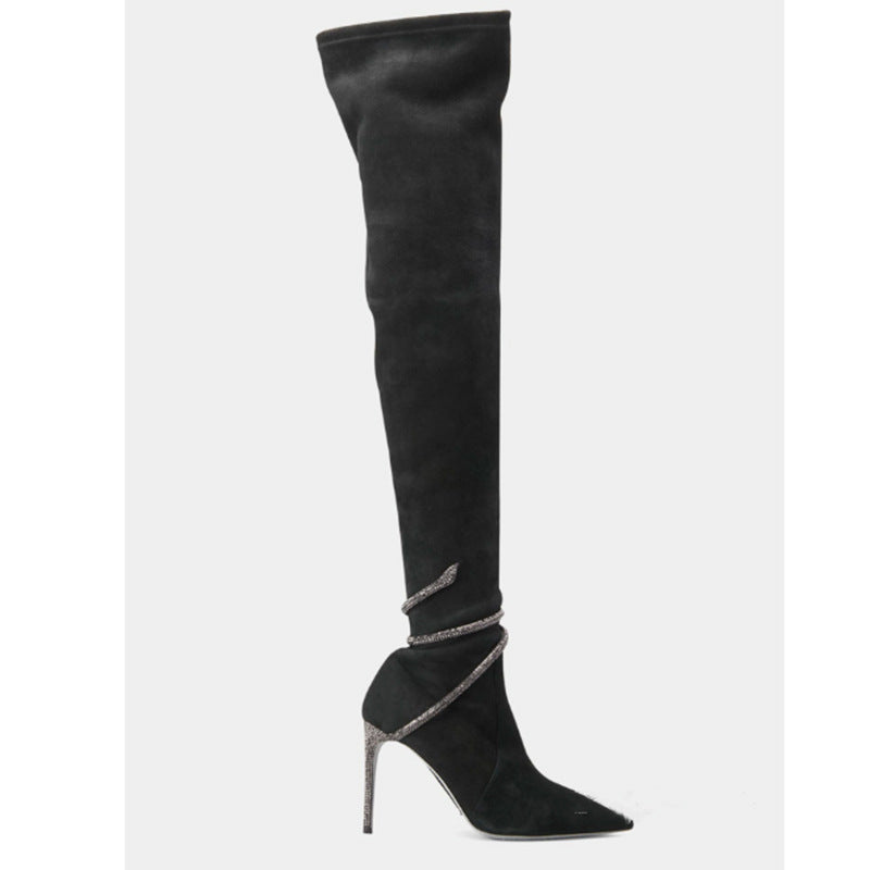 Dame Over-the-Knee Suesaad Stiletto Støvler med dekorativ metallic detalje Stilla