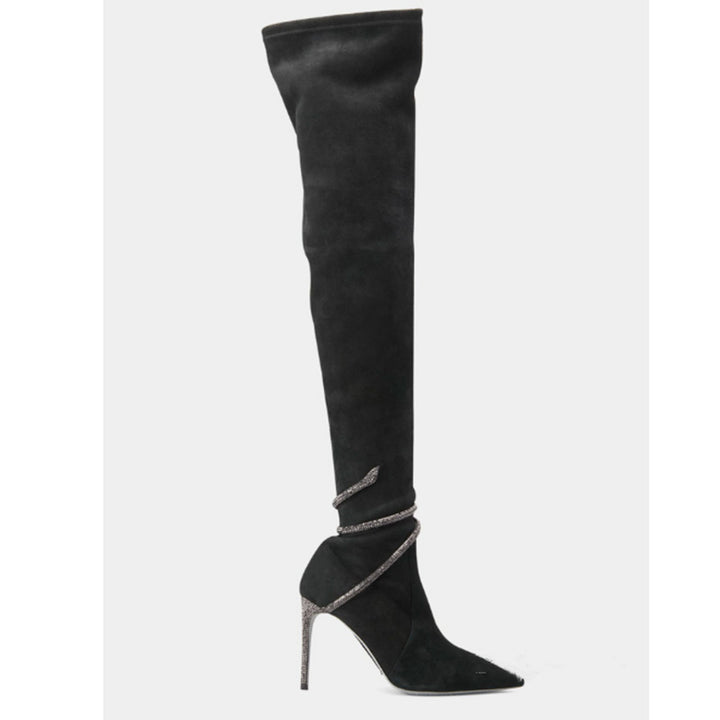 Dame Over-the-Knee Suesaad Stiletto Støvler med dekorativ metallic detalje Stilla