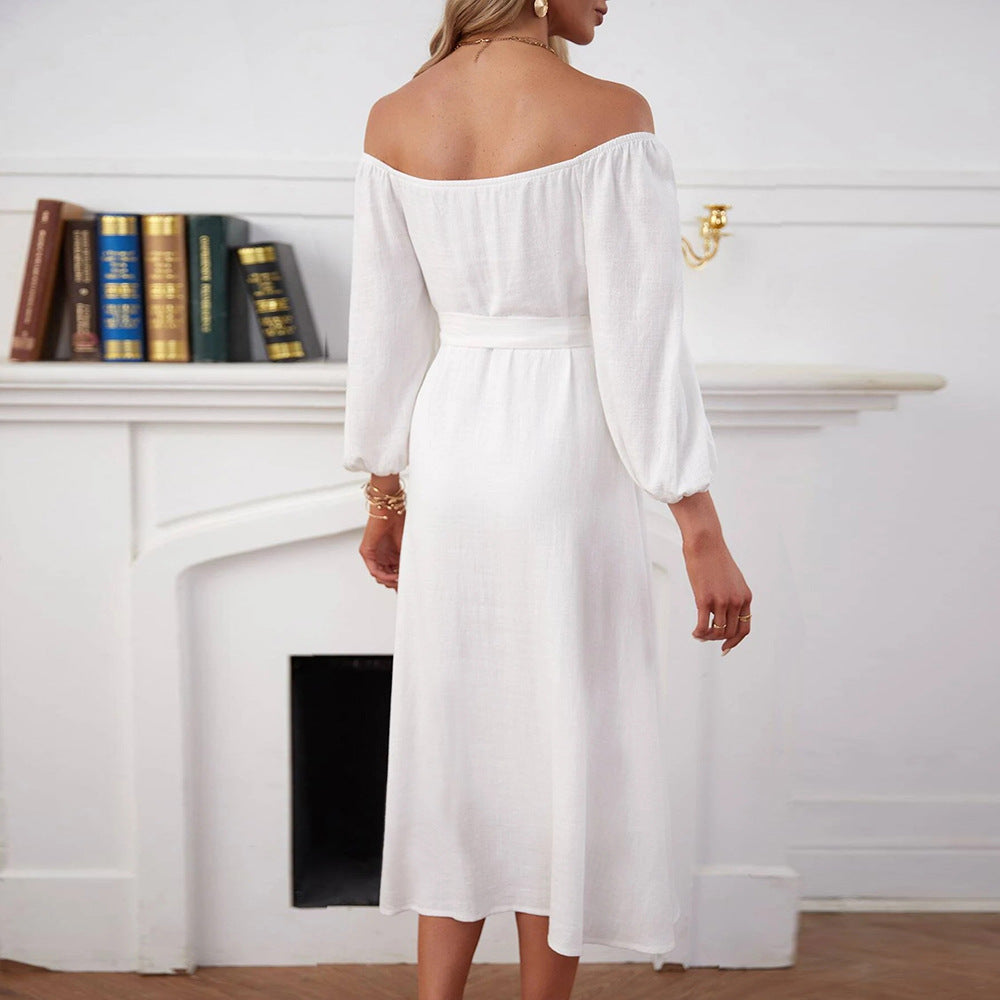 Damer maxi kjole med off-the-shoulder design og dekorative knapper Stilla