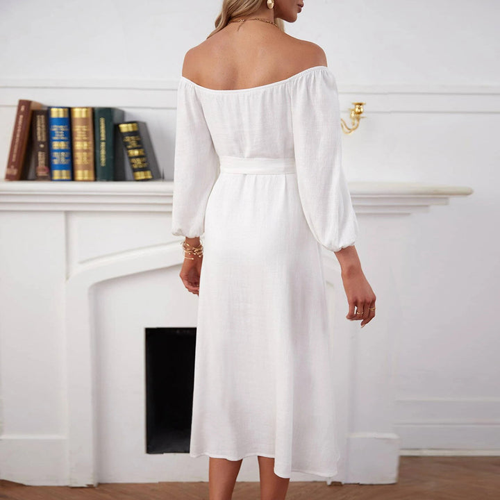 Damer maxi kjole med off-the-shoulder design og dekorative knapper Stilla