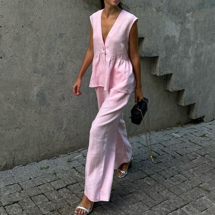 Femme Peplum Knap-op Top Stilla