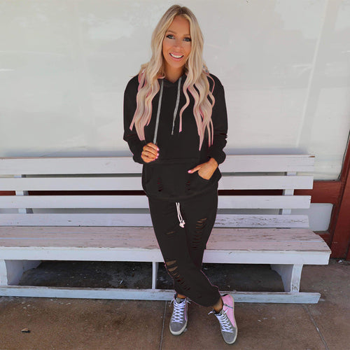 Dame mode Sweatpants-sæt med kreativt Destroyed-design Stilla