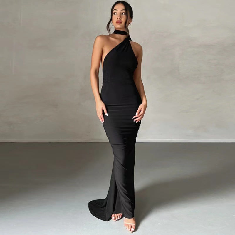Dame elegant wrap kjoler med asymmetrisk kant og tætsiddende snit Skovae