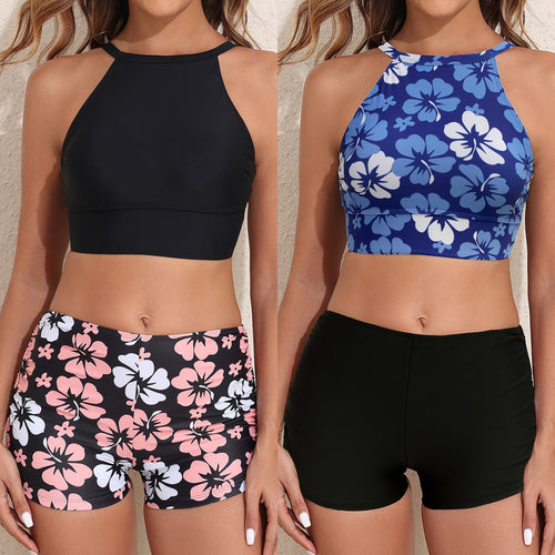 Dame badetøj sæt med blomster overdel og behagelige shorts Stilla