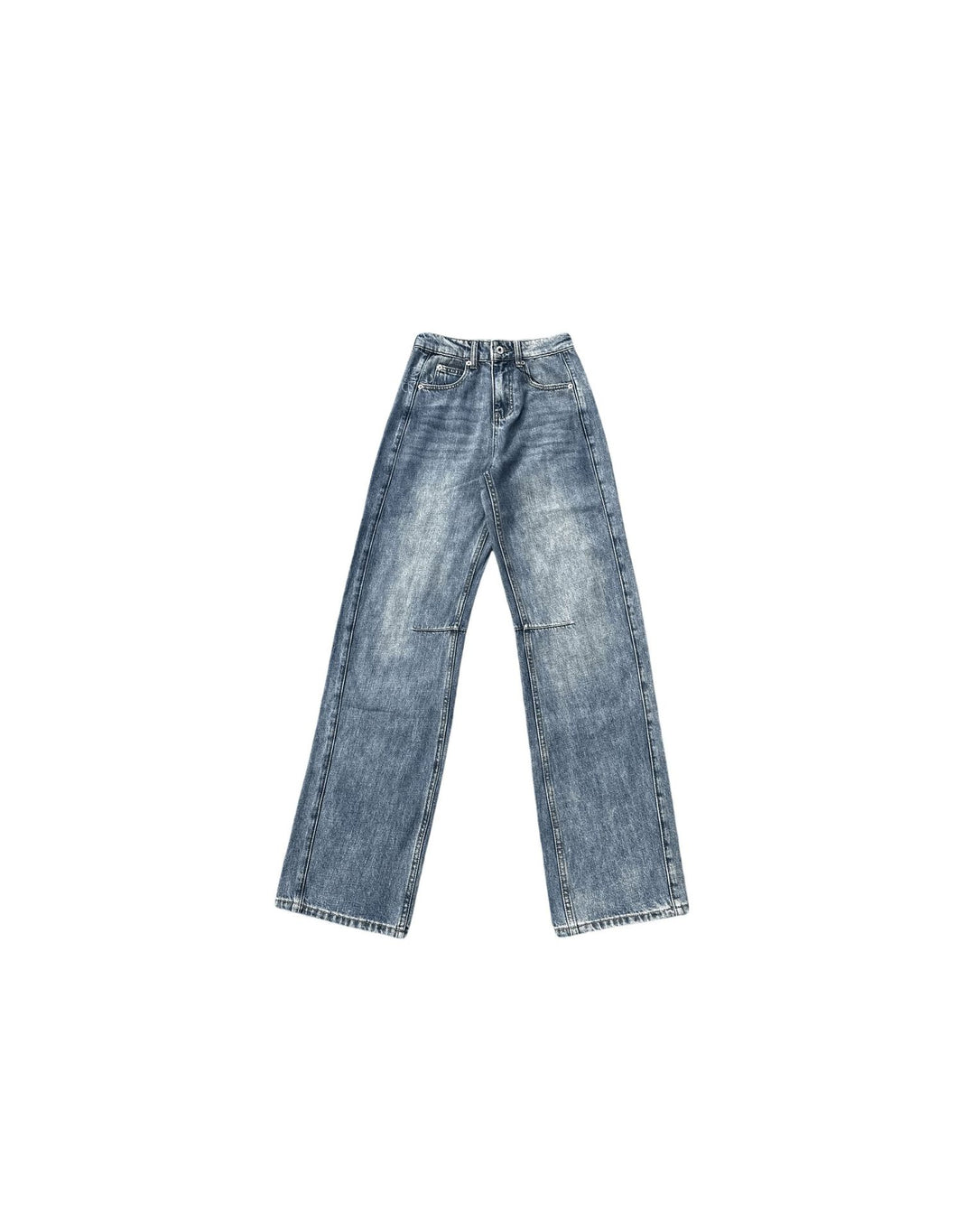 Dame brede denim-bukser med høj talje og diskret broderimønster Stilla