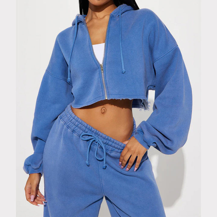 Kvinder casual cropped hoodie og brede joggingbukser sæt Skovae