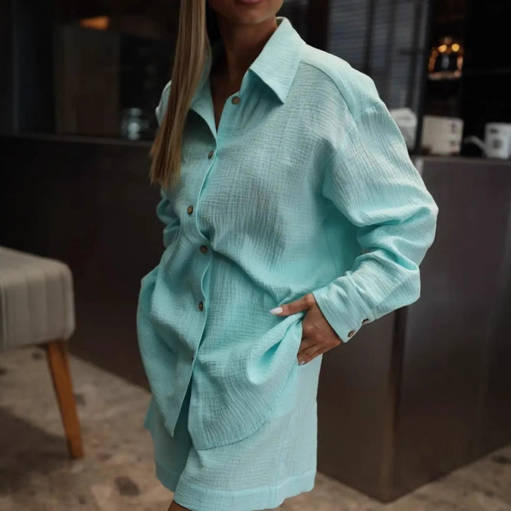 Damer Plus Size Fritidsbluse og Shorts Sæt Stilla