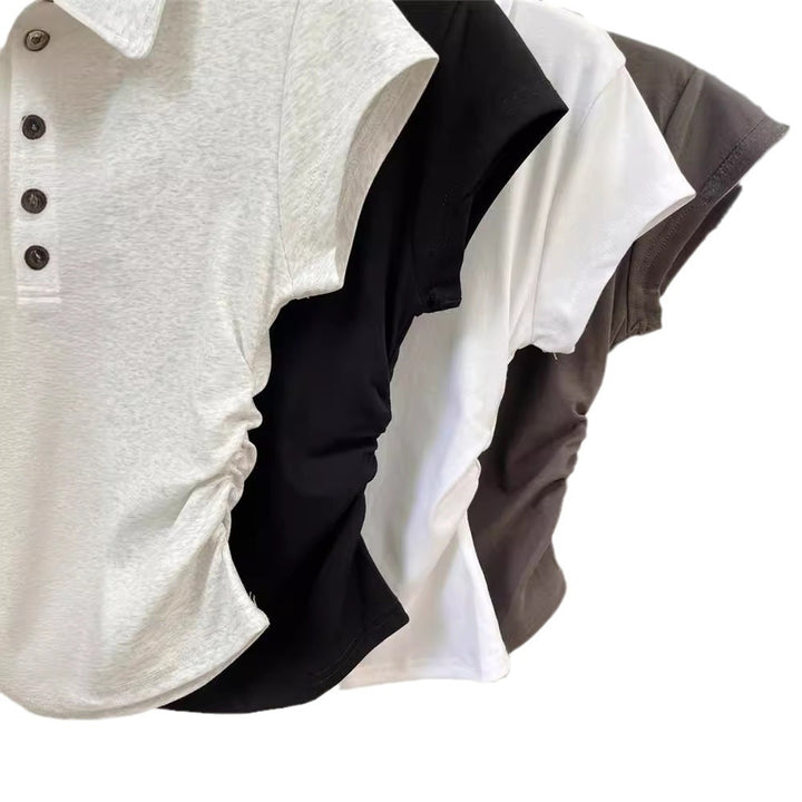 Femme Cropped Polo Stil Top med sidelæns rynkning 詳細 Stilla