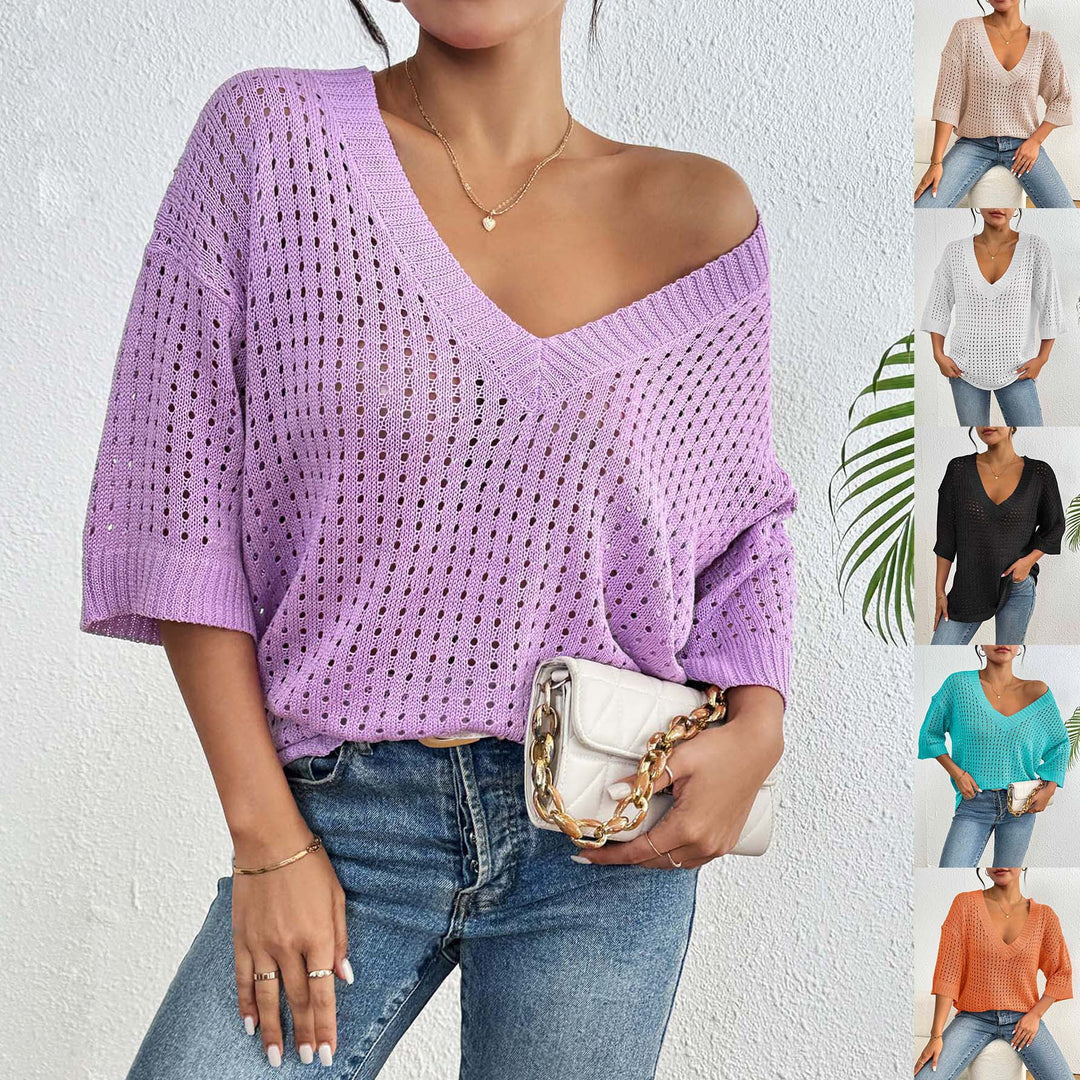 Dame Åndbar V-Hals Oversized Strik Pullover Stilla