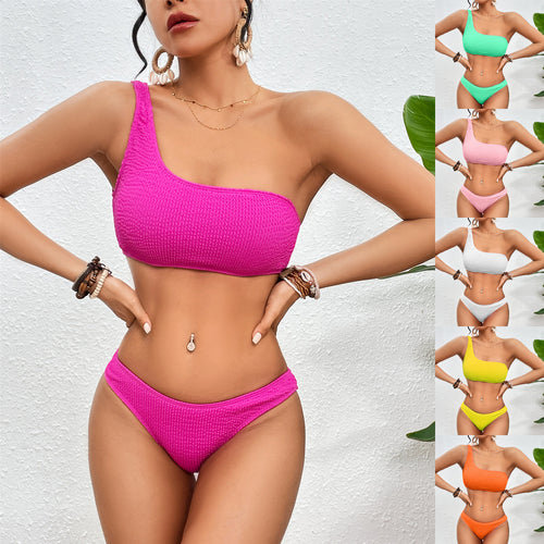 Dame asymmetrisk bikini sæt med struktureret top og høj benudskæring Stilla