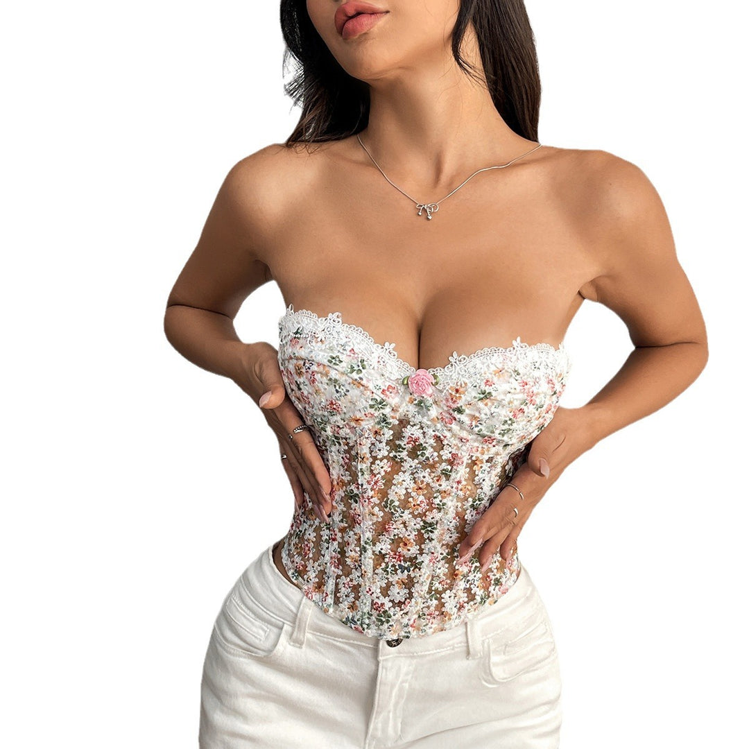 Dame Korsettop med florale broderier Stilla