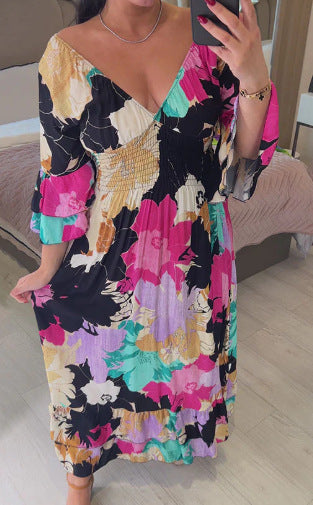 Stilla | Plus Size Fe V hals Blomsterkjole