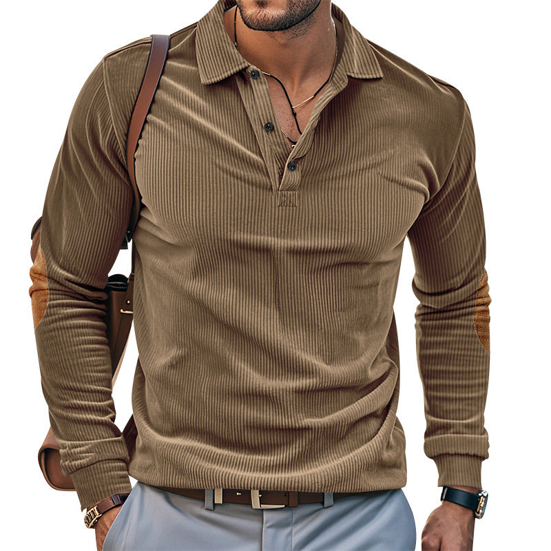 Herrer afslappet langærmet Henley-skjorte med struktureret overflademateriale og elegante læderdetaljer Stilla