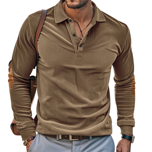 Herrer afslappet langærmet Henley-skjorte med struktureret overflademateriale og elegante læderdetaljer Stilla