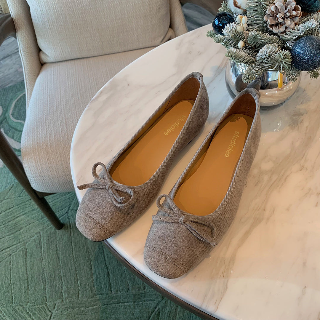 Dame Wildleder Ballerina Flats med elegant sløjfedetalje Stilla