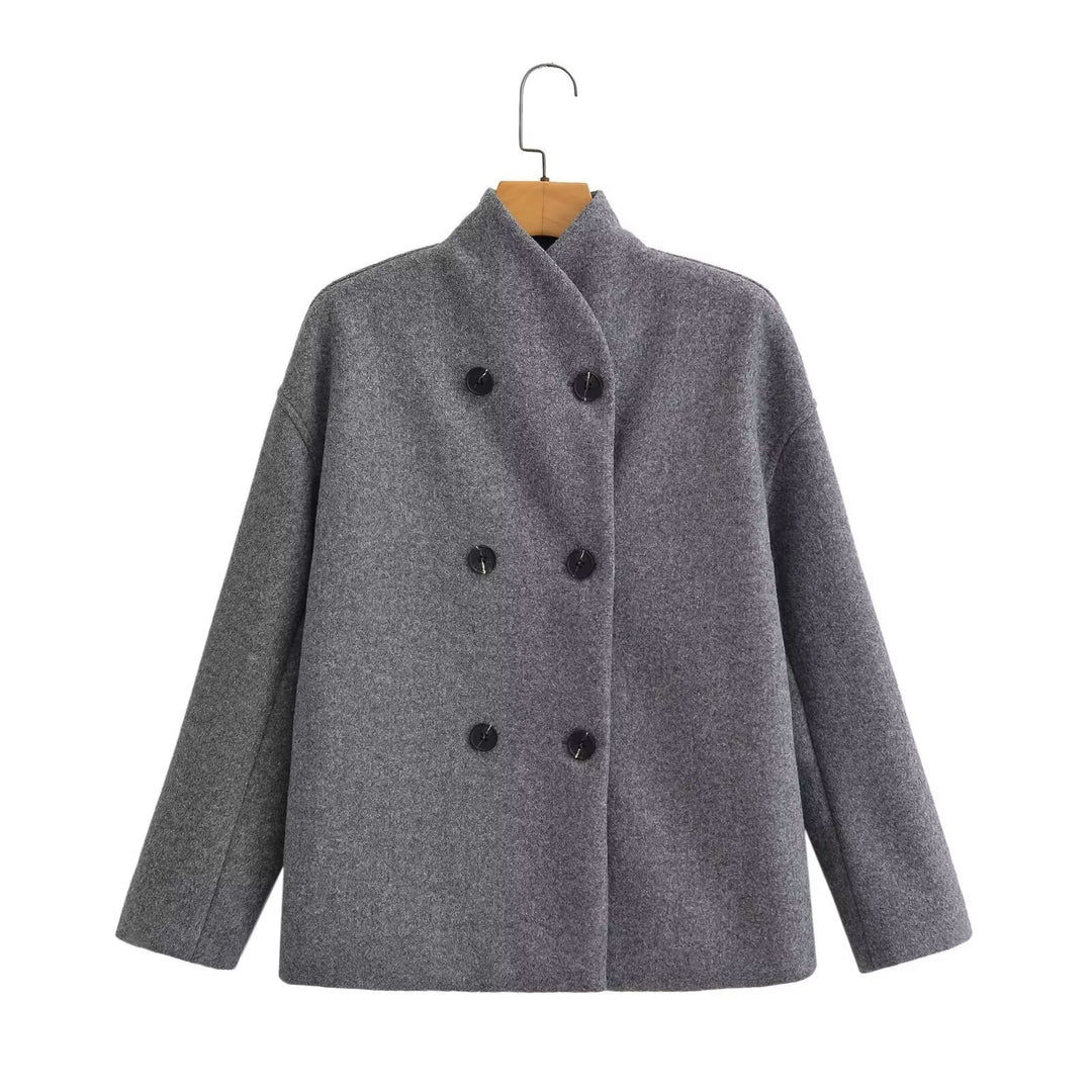 Dame cropped quiltet jakke med dobbelt knapliste og elegant snit Stilla