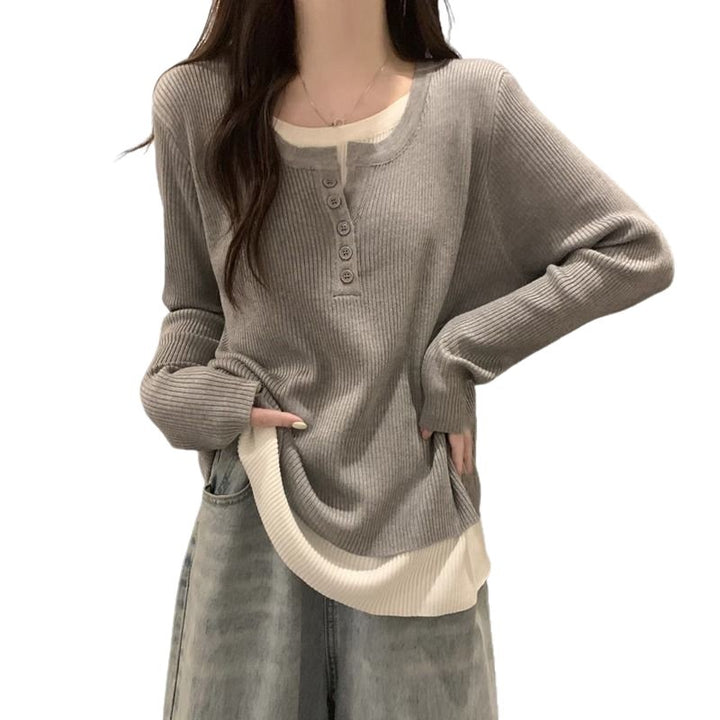 Kvinders fashionable langærmet pullover med knapstolpe Stilla